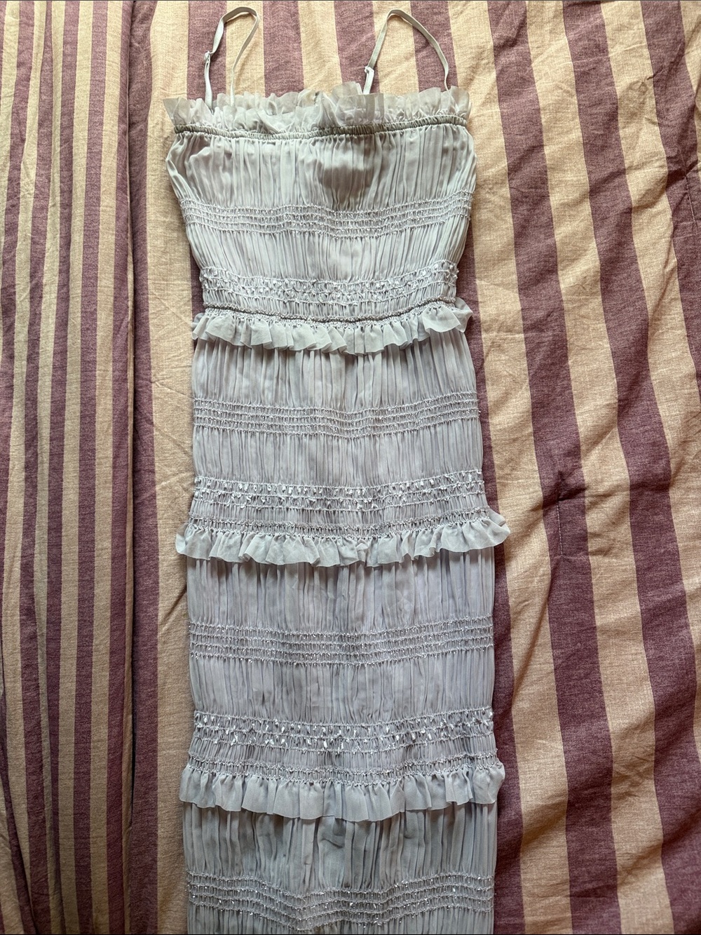 Smocked Ruffle Tiered Spaghetti Strap Dress - Light Purple